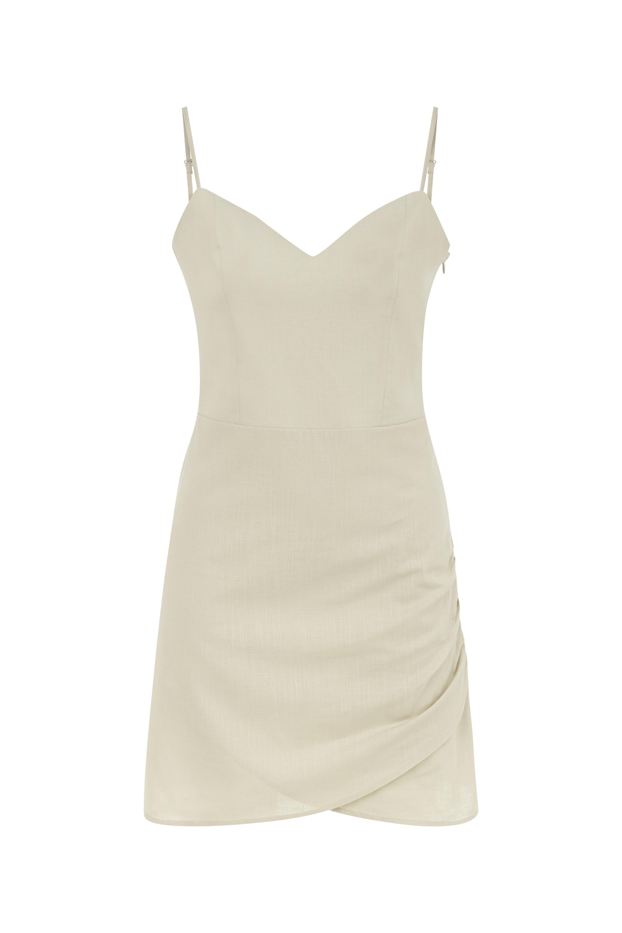 ASKILI A FORM MİNİ KETEN ELBİSE