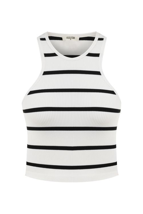  ÇİZGİLİ HALTER YAKA BLUZ