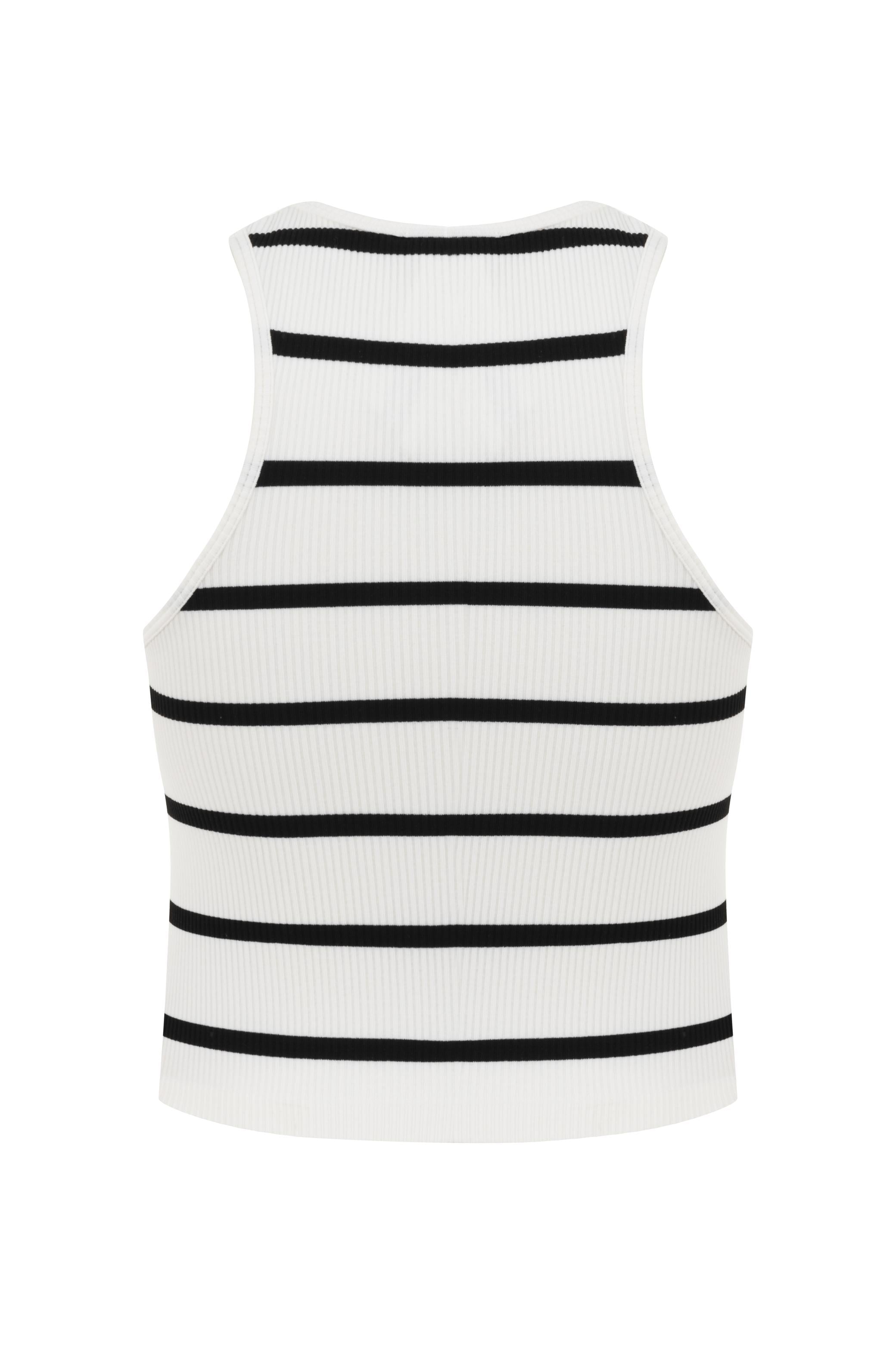 ÇİZGİLİ HALTER YAKA BLUZ