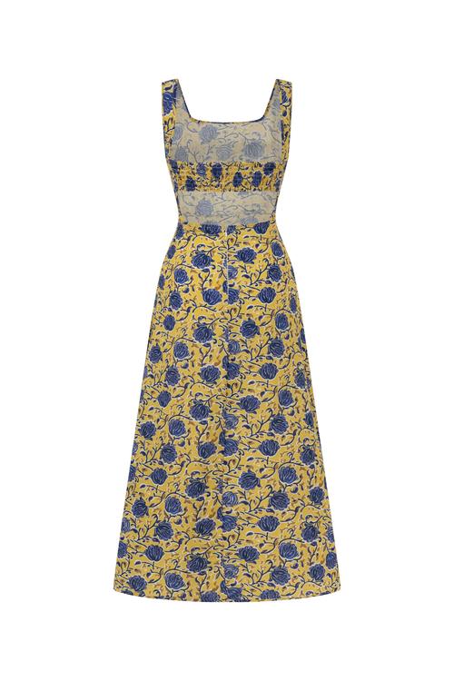  ÇİÇEK DESENLİ A FORM MİDİ ELBİSE