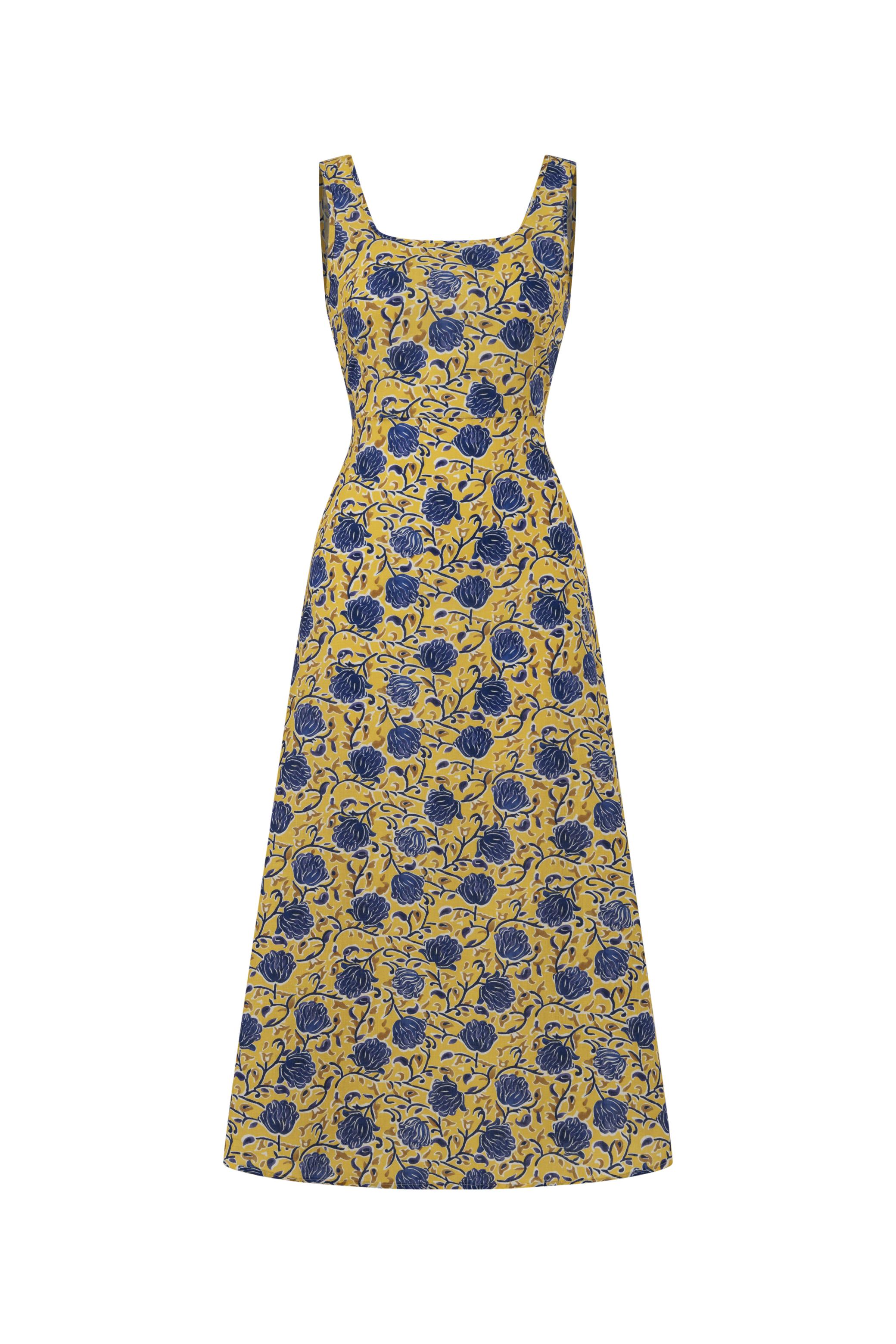 ÇİÇEK DESENLİ A FORM MİDİ ELBİSE