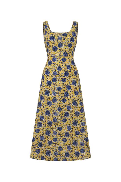  ÇİÇEK DESENLİ A FORM MİDİ ELBİSE