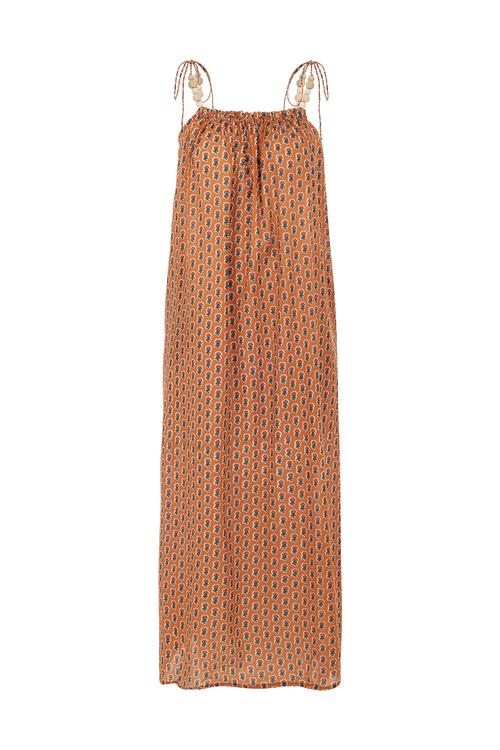  ASKILI ETNİK DESENLİ UZUN ELBİSE