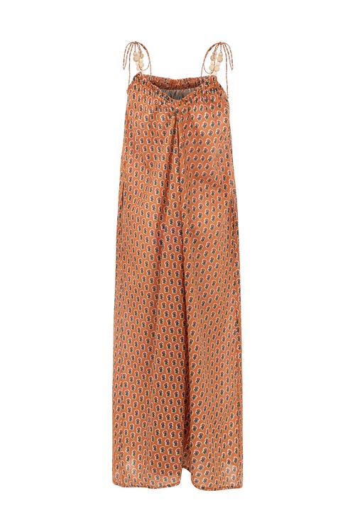  ASKILI ETNİK DESENLİ UZUN ELBİSE