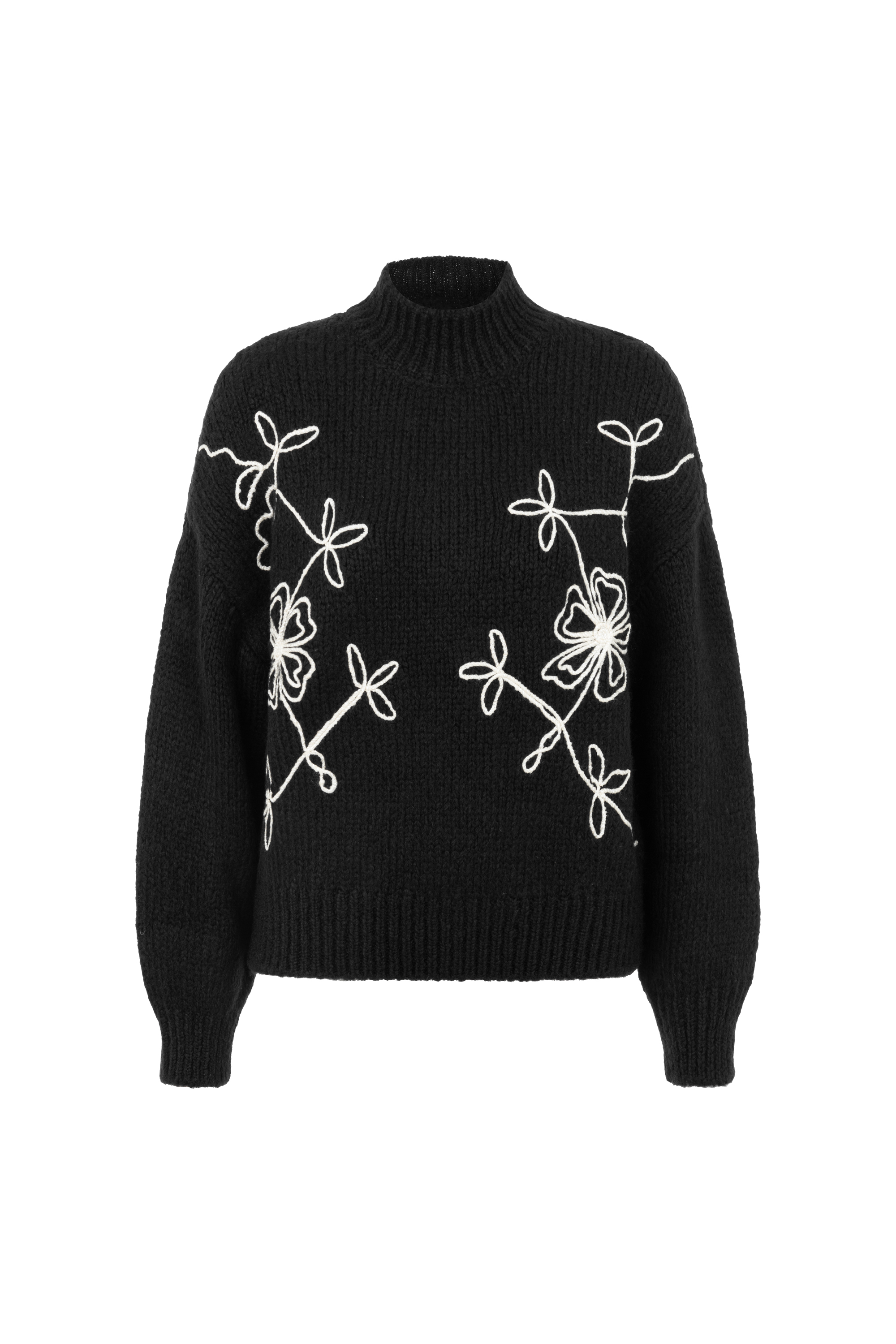 ÇİÇEKLİ DİK YAKA TRİKO KAZAK