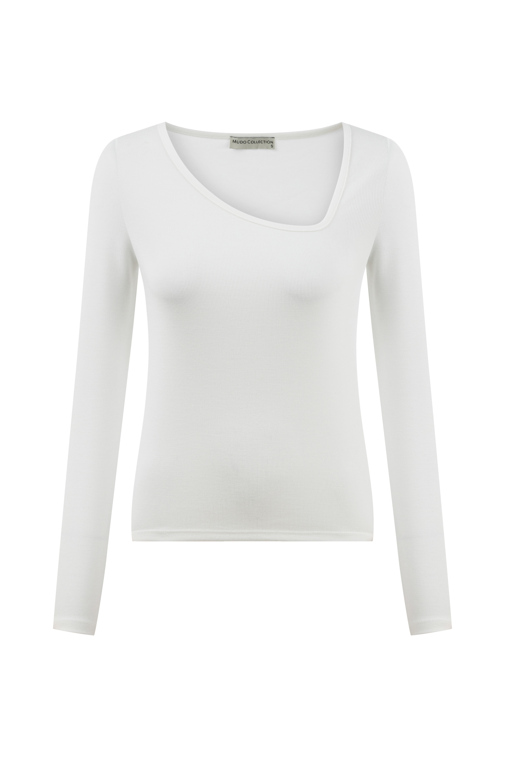 ASİMETRİK YAKA UZUN KOLLU T-SHIRT