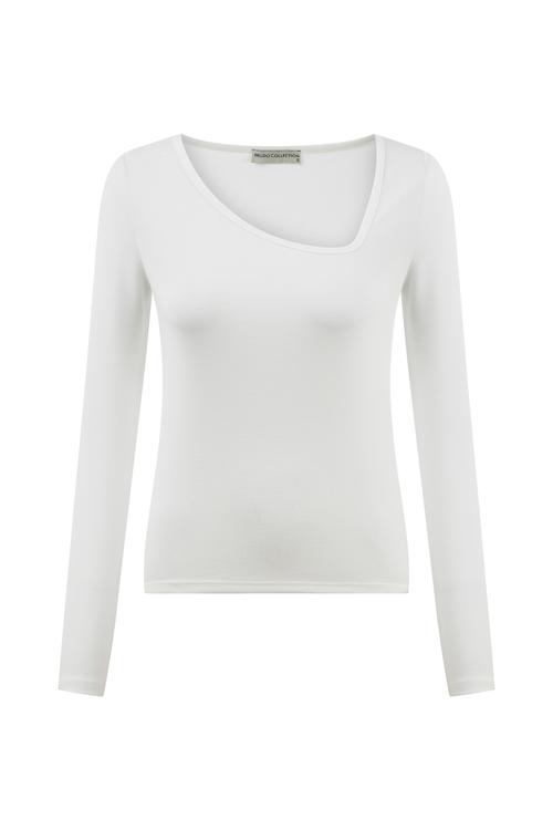  ASİMETRİK YAKA UZUN KOLLU T-SHIRT