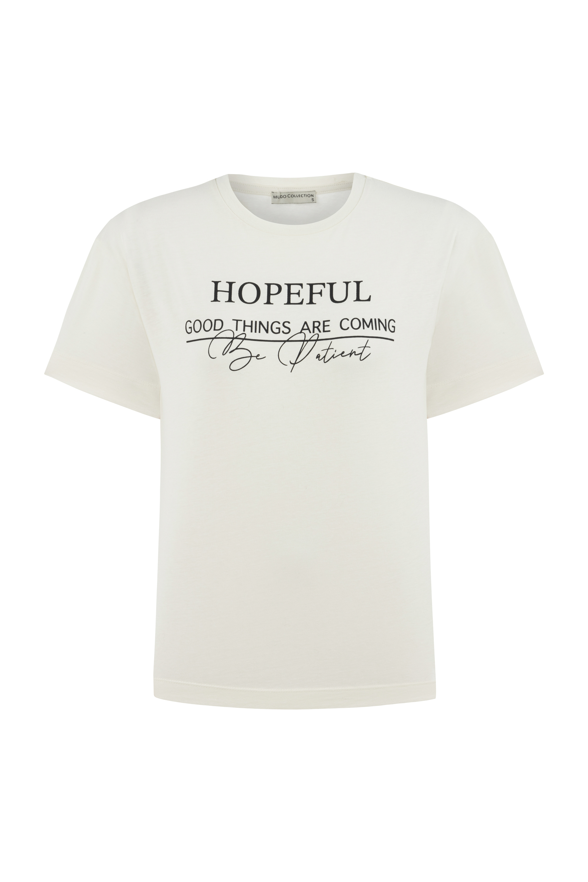 SLOGAN DETAYLI KISA KOLLU T-SHIRT