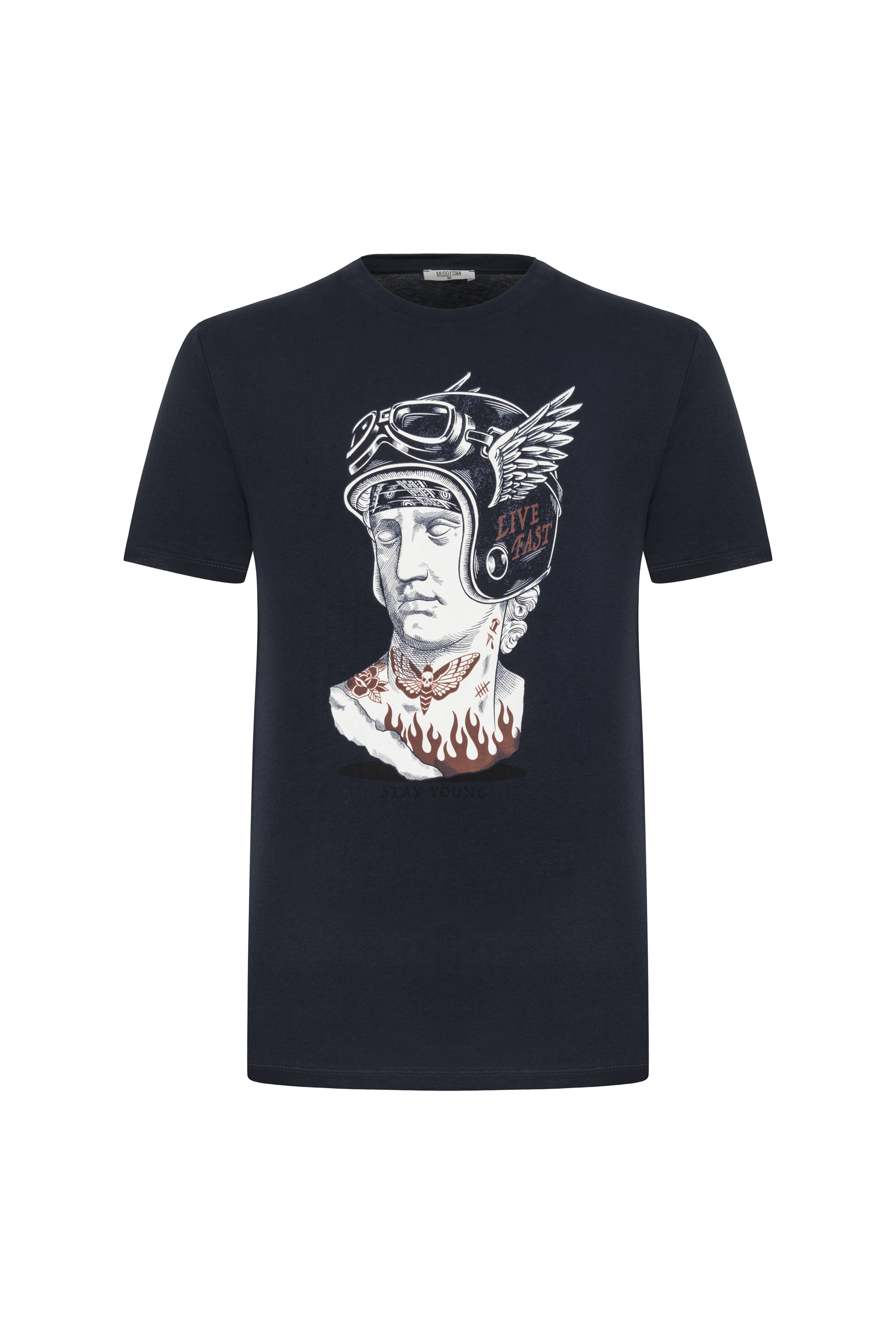 BASKILI KISA KOLLU T-SHIRT