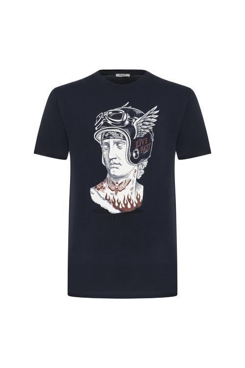  BASKILI KISA KOLLU T-SHIRT