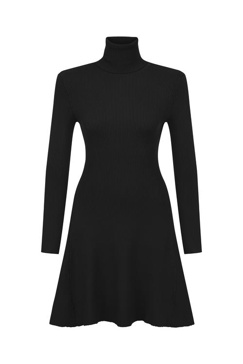  DİK YAKA MİNİ KLOŞ ELBİSE