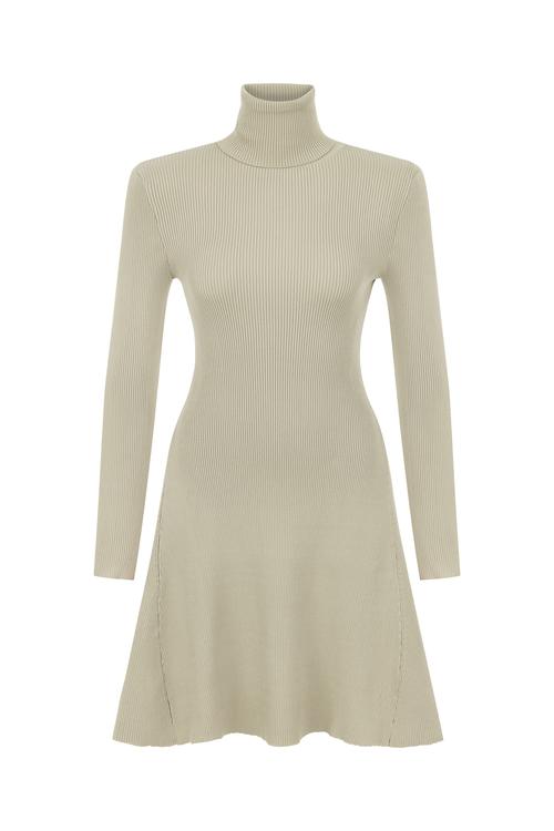  DİK YAKA MİNİ KLOŞ ELBİSE