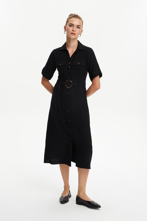  KISA KOLLU MİDİ GÖMLEK ELBİSE