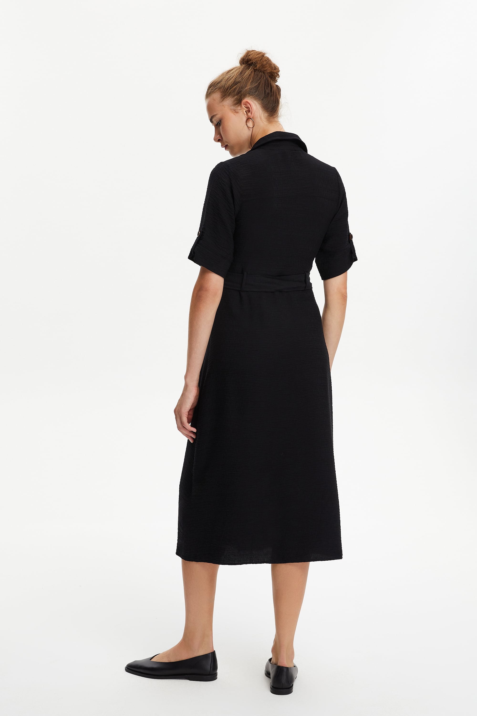 KISA KOLLU MİDİ GÖMLEK ELBİSE