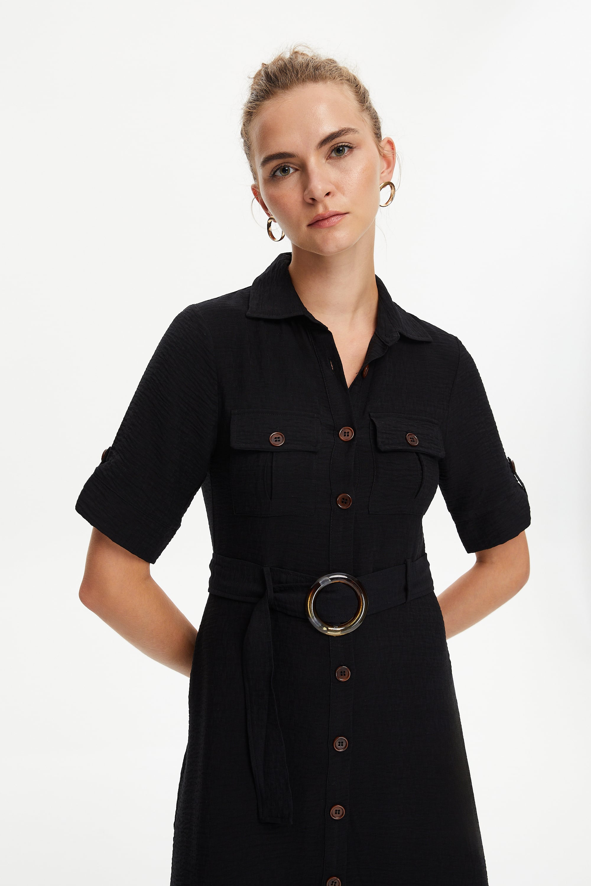 KISA KOLLU MİDİ GÖMLEK ELBİSE