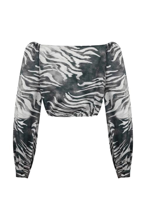  ZEBRA DESENLİ DÜŞÜK OMUZ SMART BLUZ