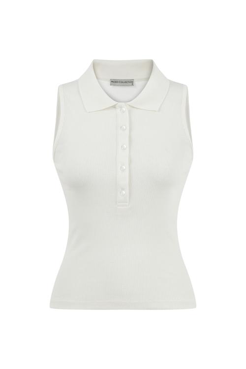  DÜĞMELİ POLO YAKA KOLSUZ T-SHIRT