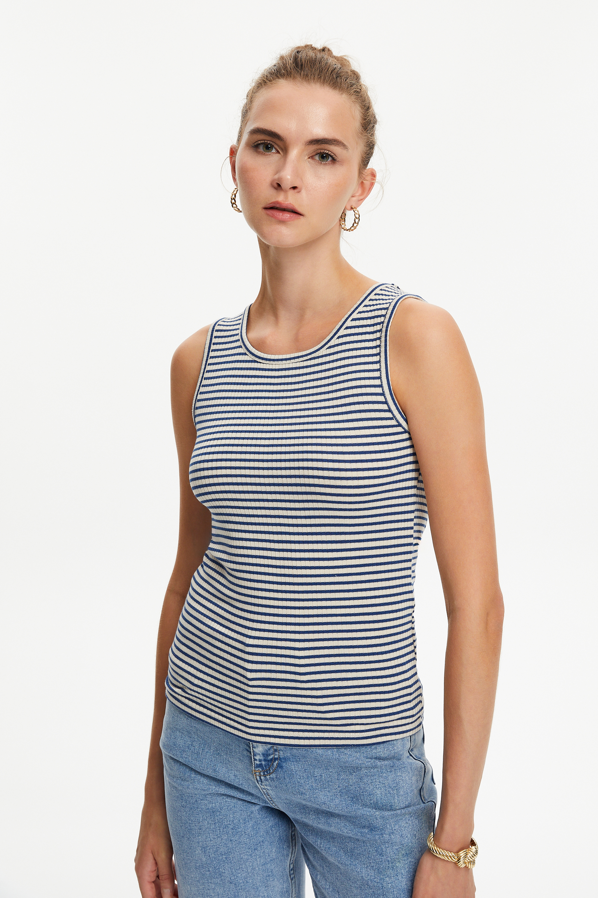 ÇİZGİLİ BİSİKLET YAKA ATLET