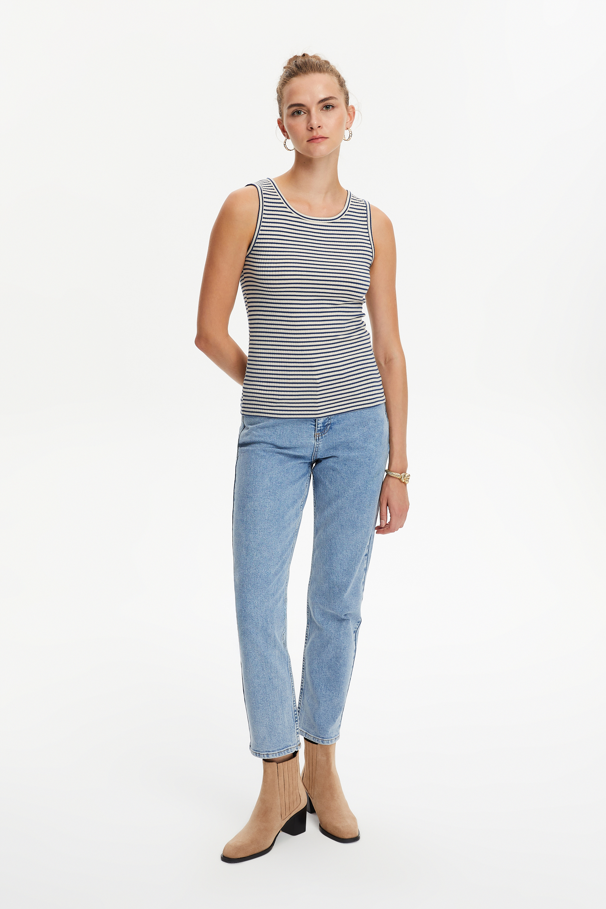 ÇİZGİLİ BİSİKLET YAKA ATLET