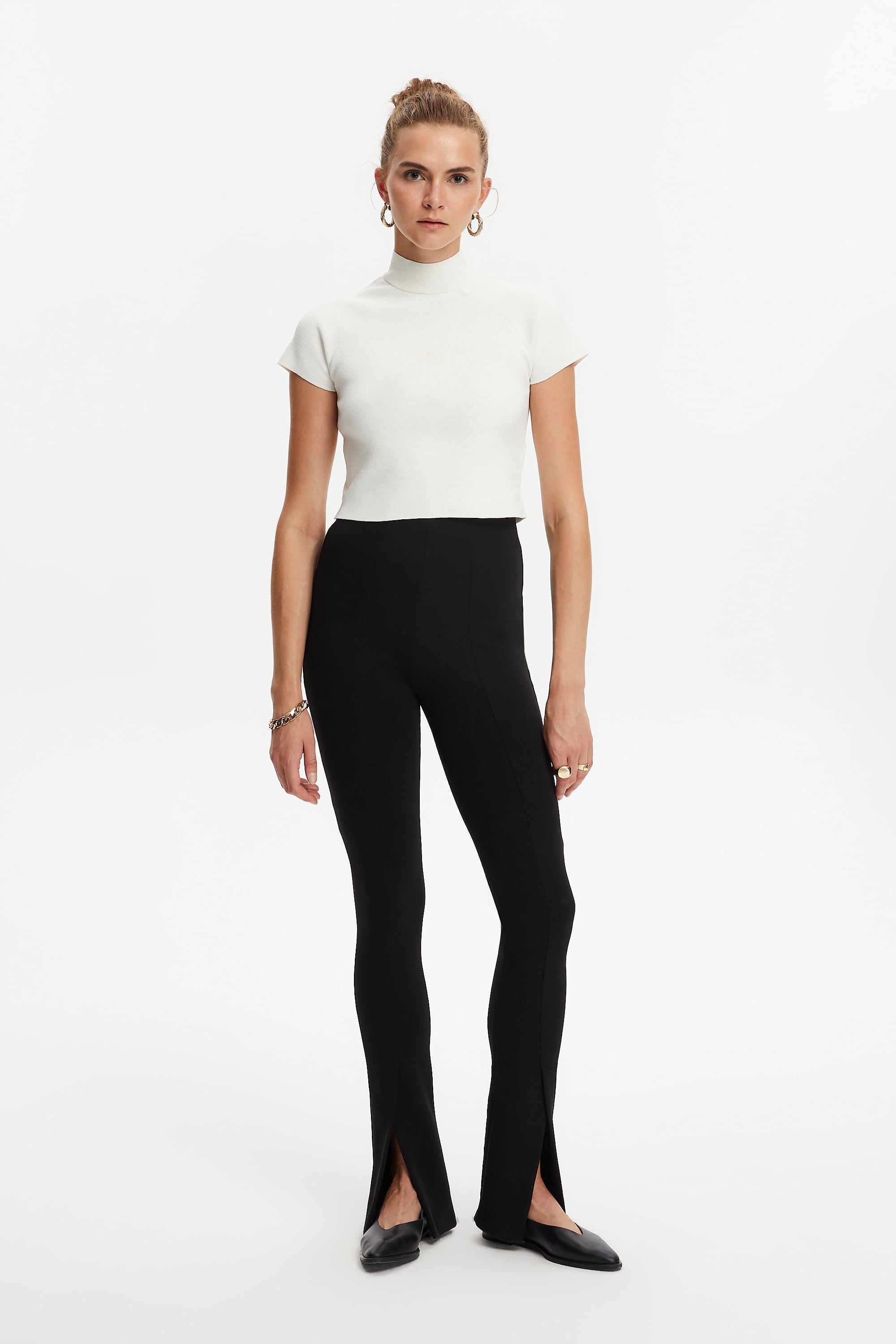 YIRTMAÇLI FLARE ÖRME PANTOLON