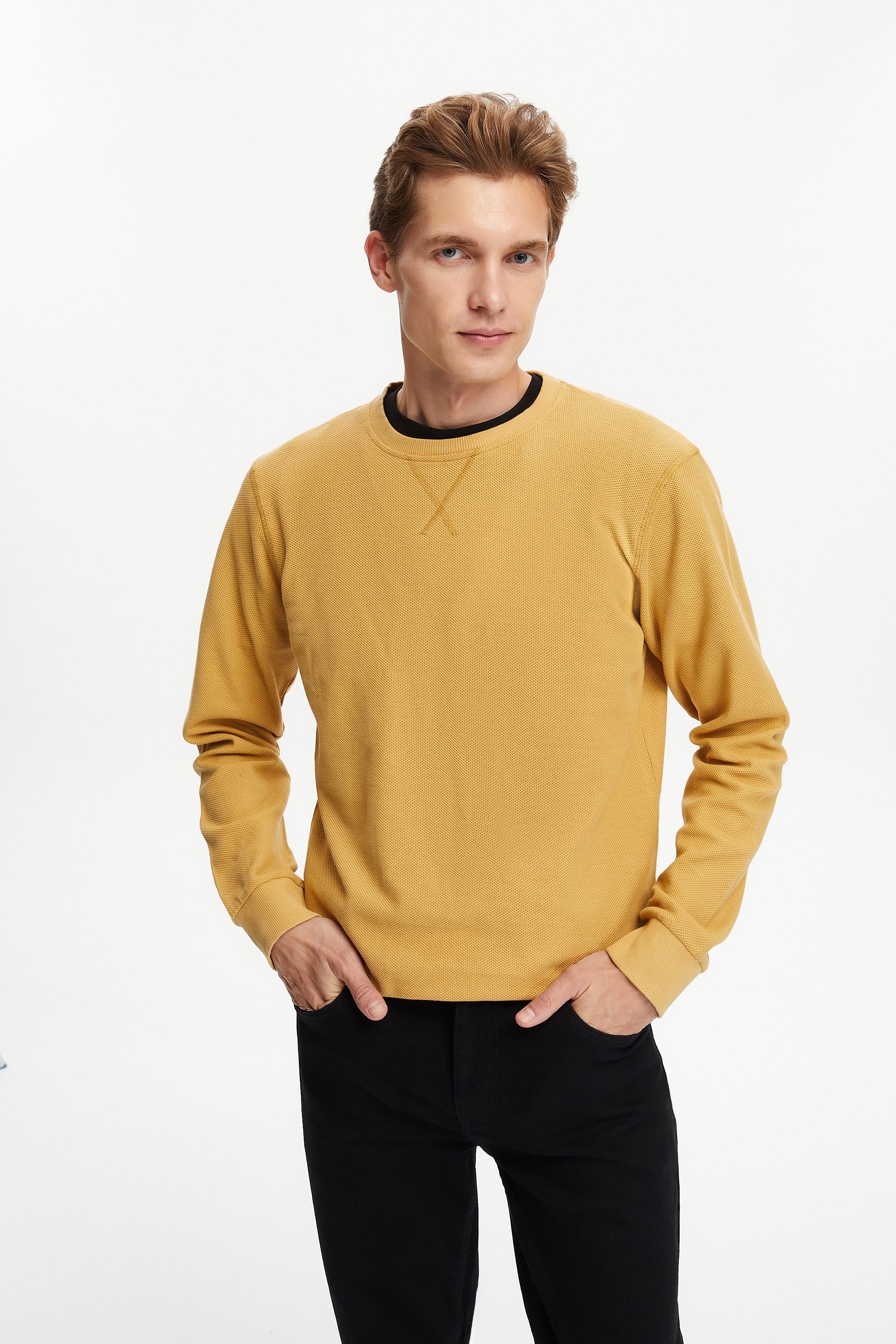 DOKULU BİSİKLET YAKA SWEATSHIRT