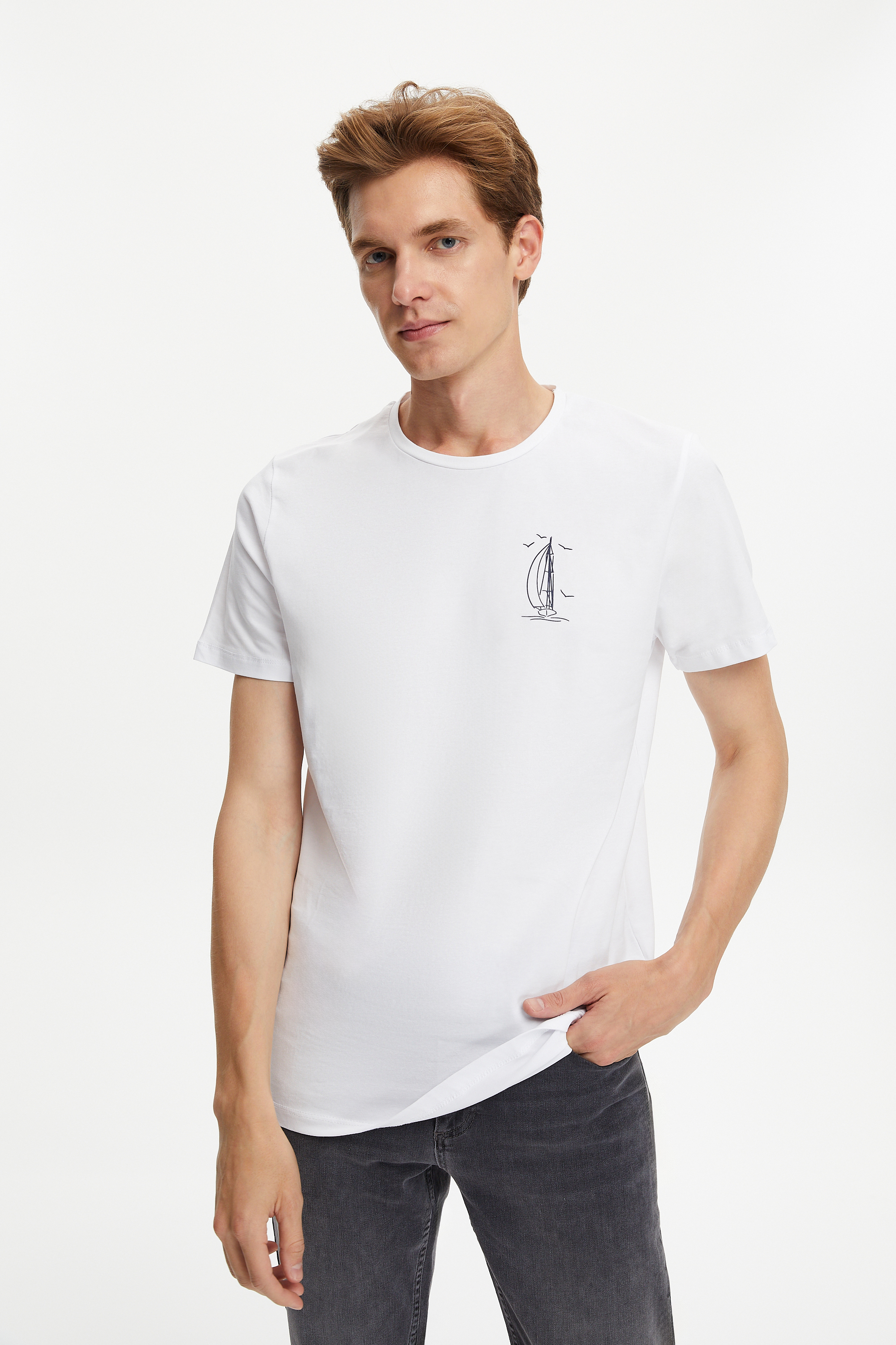 MARİN DETAYLI KISA KOLLU T-SHIRT