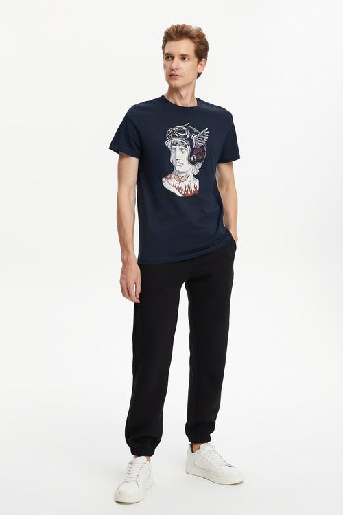  BASKILI KISA KOLLU T-SHIRT