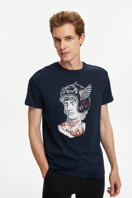  BASKILI KISA KOLLU T-SHIRT