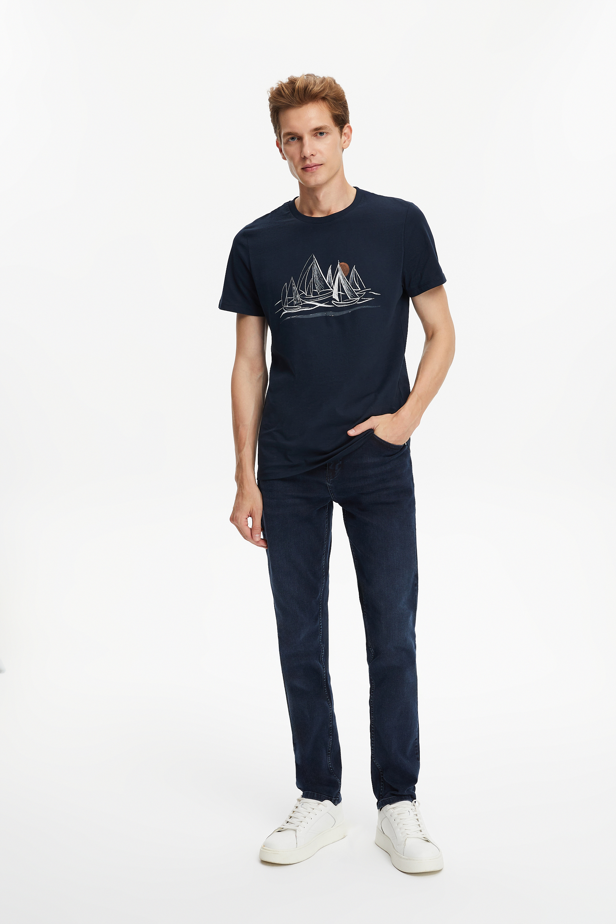 MARİN DETAYLI KISA KOLLU T-SHIRT