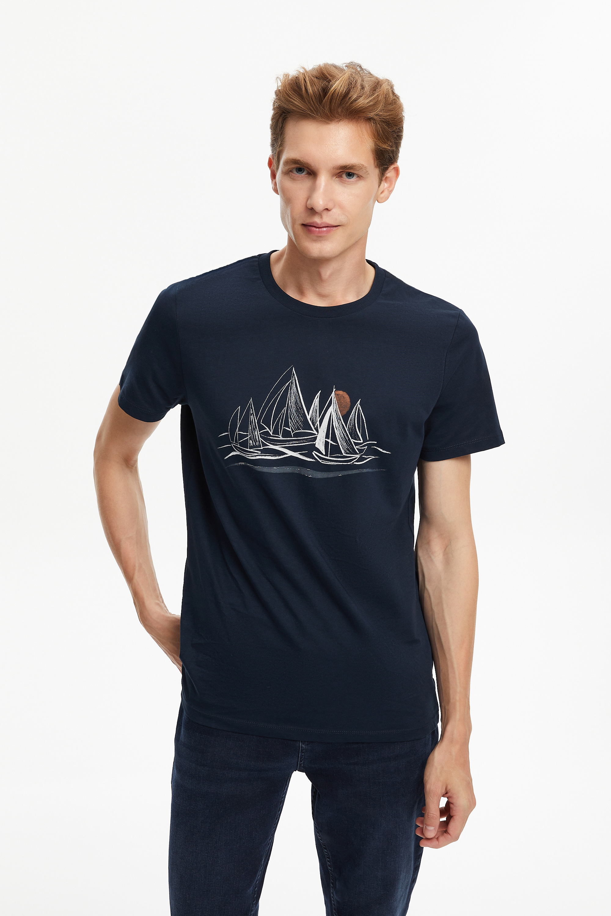 MARİN DETAYLI KISA KOLLU T-SHIRT