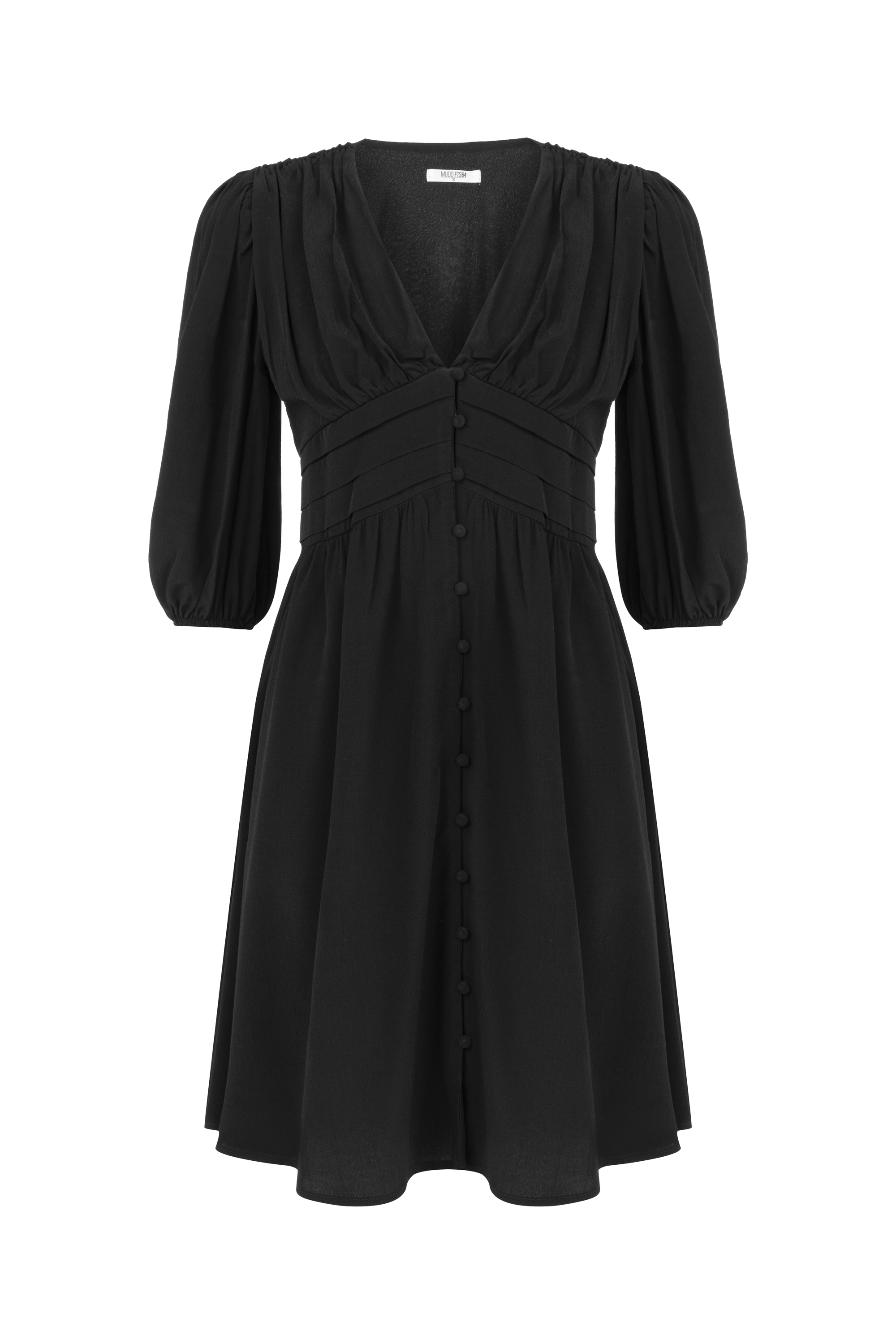 DÜĞME DETAYLI MİNİ VİSKOZ ELBİSE