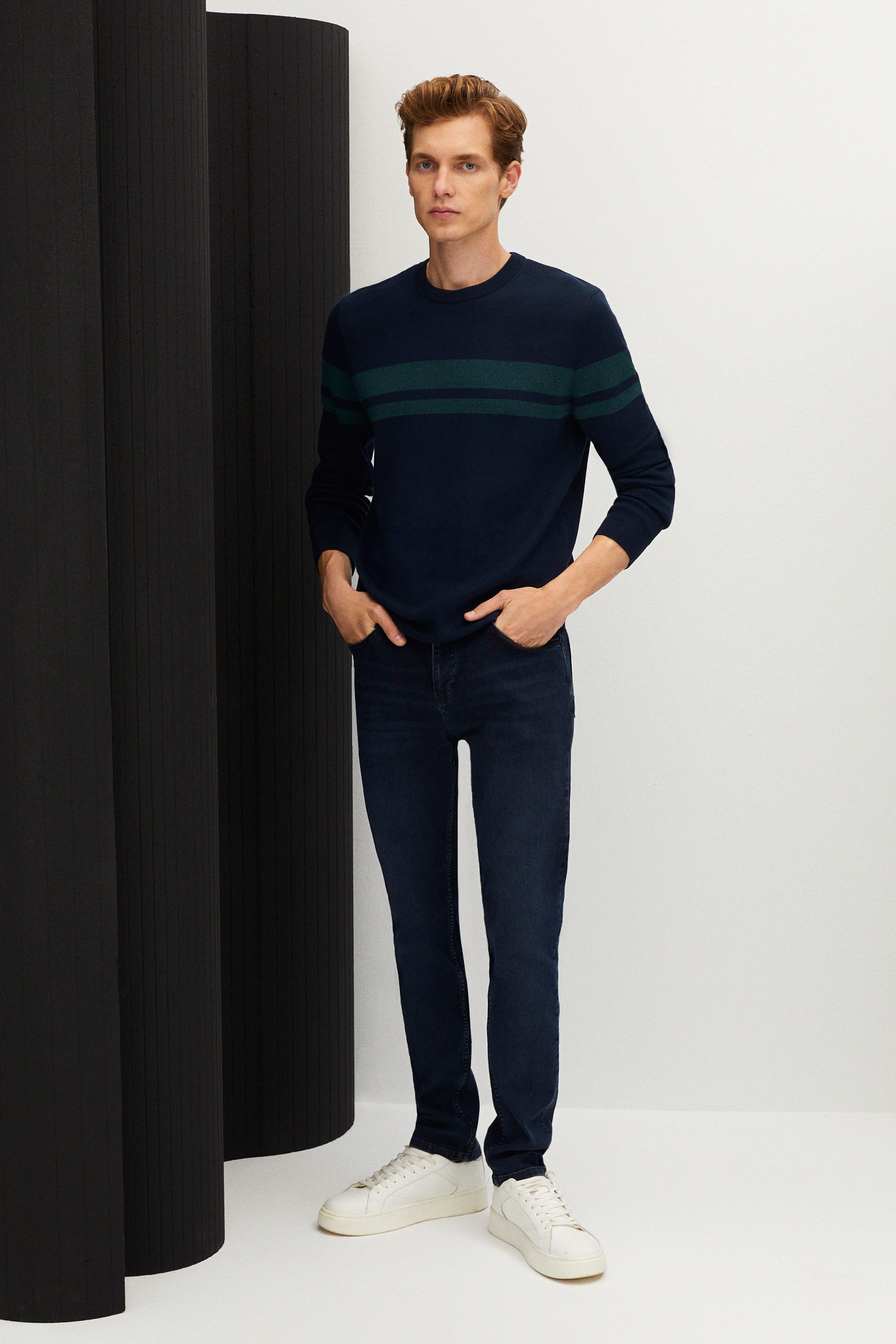 ÇİZGİLİ BİSİKLET YAKA TRİKO KAZAK