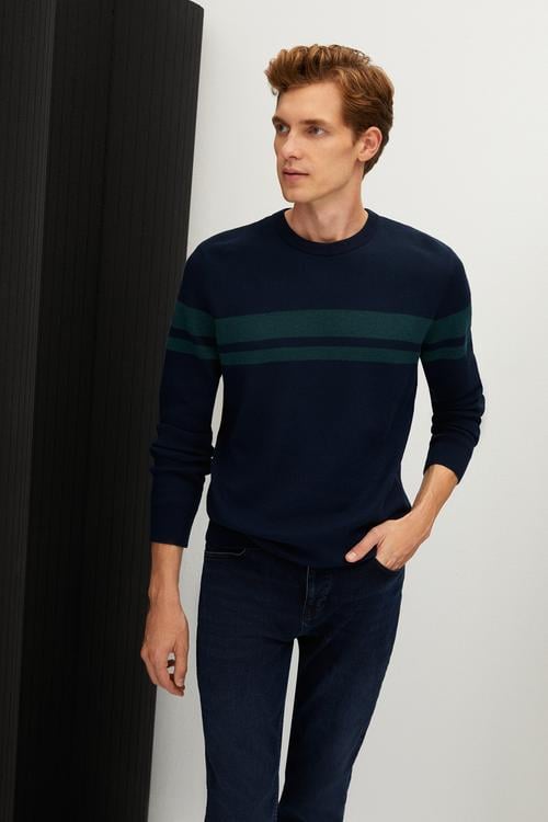  ÇİZGİLİ BİSİKLET YAKA TRİKO KAZAK