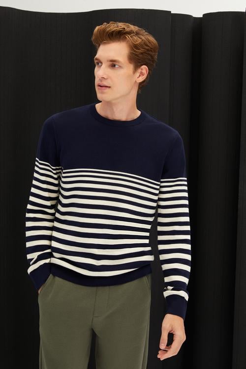  ÇİZGİLİ BİSİKLET YAKA TRİKO KAZAK