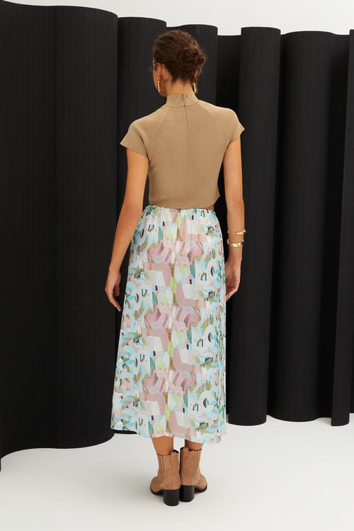  BELİ BAĞLAMALI DESENLİ MİDİ ETEK