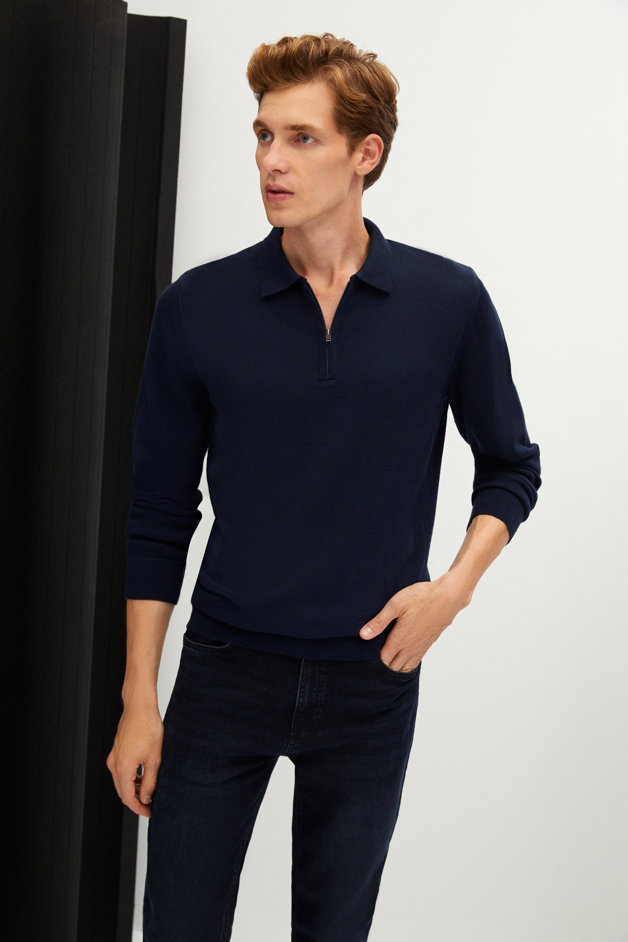 YARIM FERMUARLI POLO YAKA TRİKO KAZAK