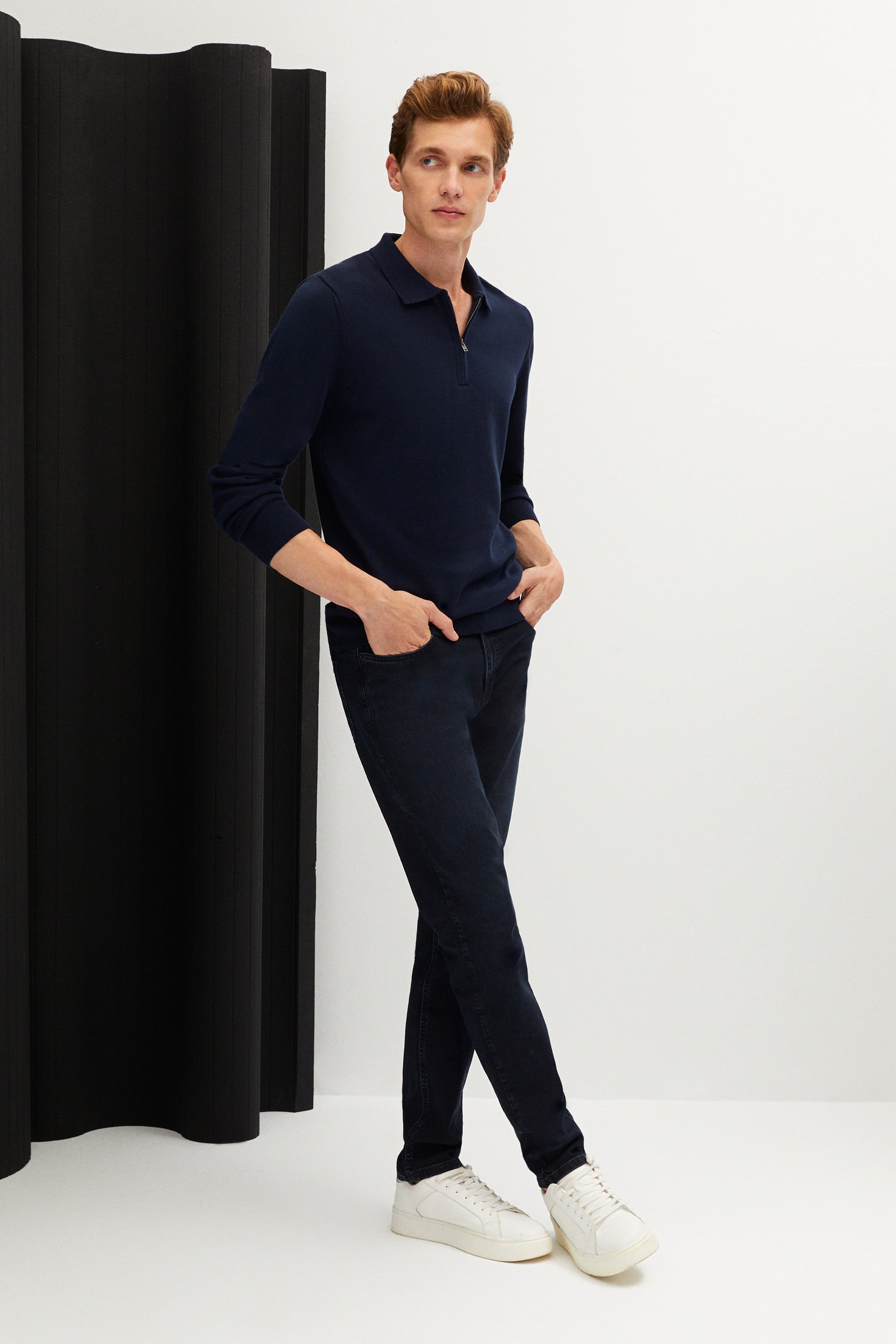 YARIM FERMUARLI POLO YAKA TRİKO KAZAK