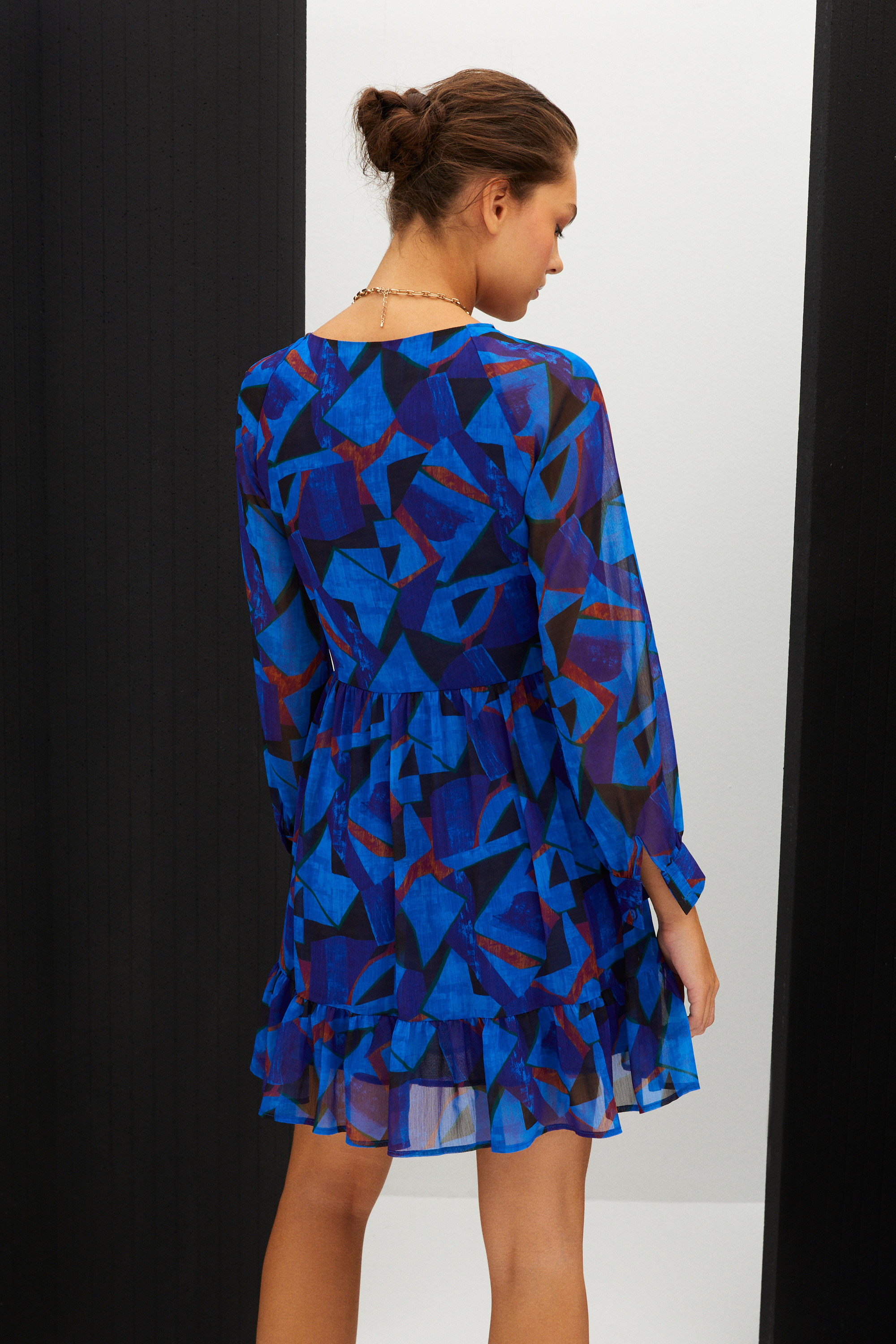 BASKILI A FORM MİNİ KLOŞ ELBİSE