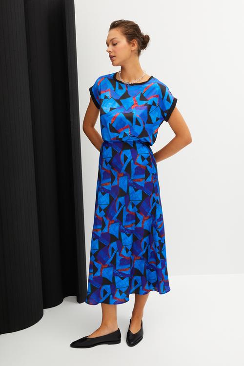  BASKILI A FORM MİDİ ETEK