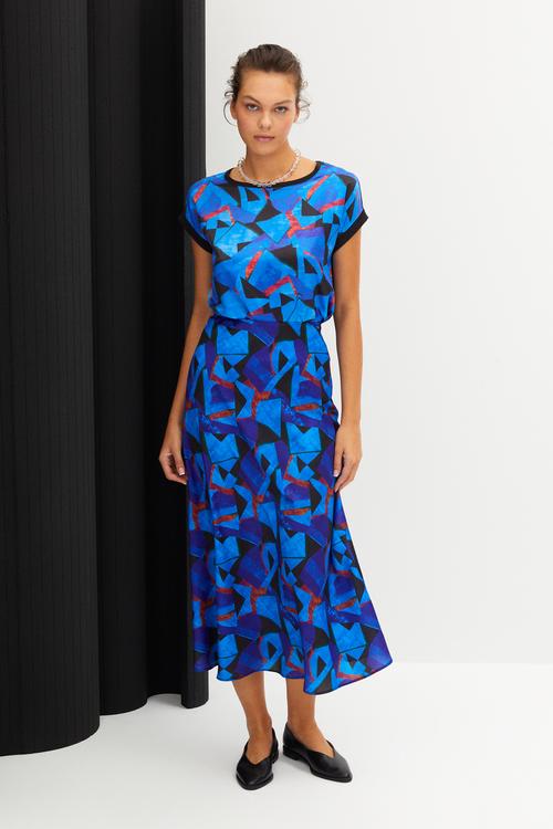  BASKILI A FORM MİDİ ETEK