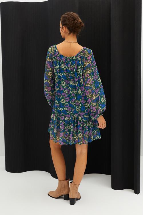  ÇİÇEK DESENLİ MİNİ KLOŞ ELBİSE