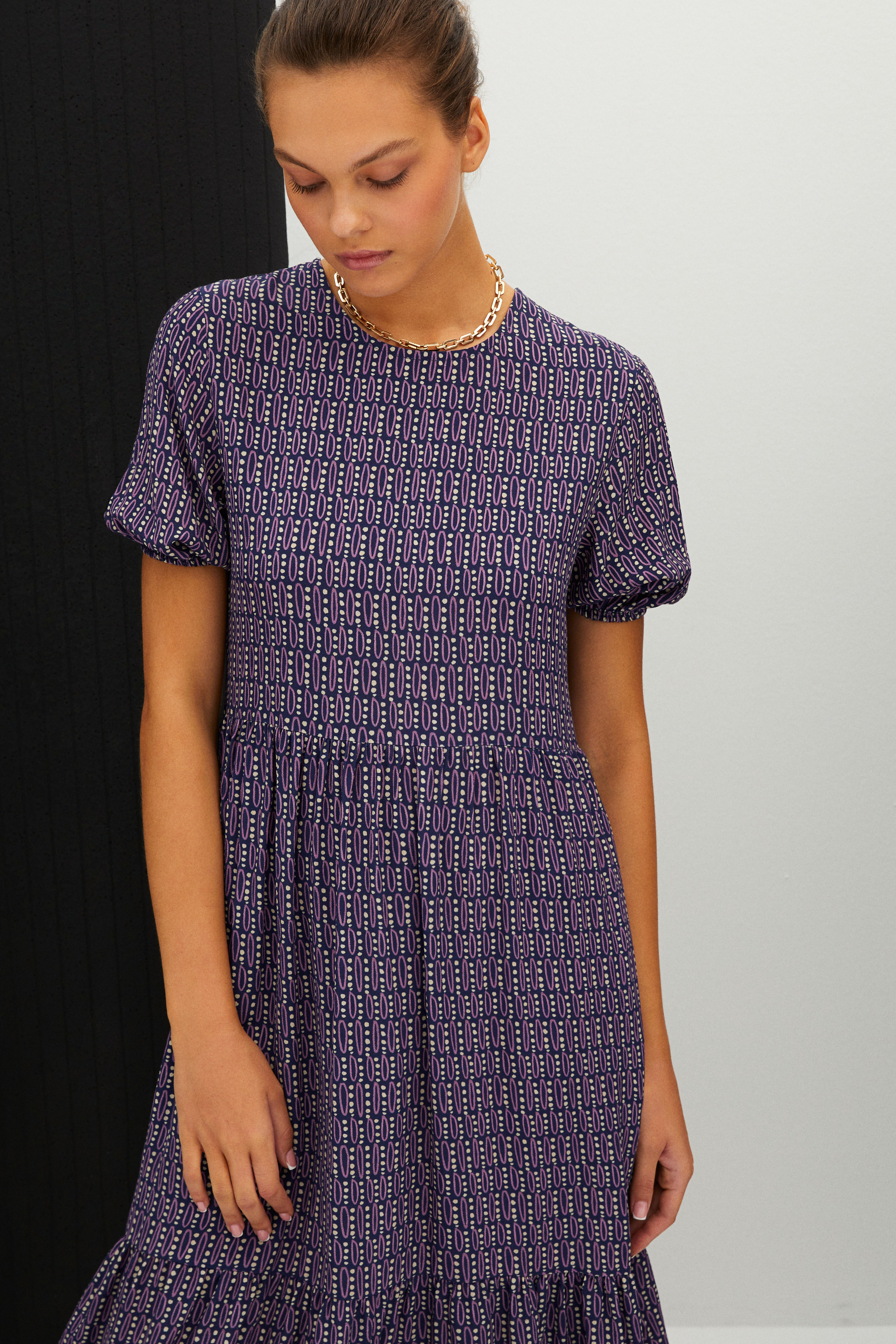 KISA KOLLU MİDİ KLOŞ ELBİSE