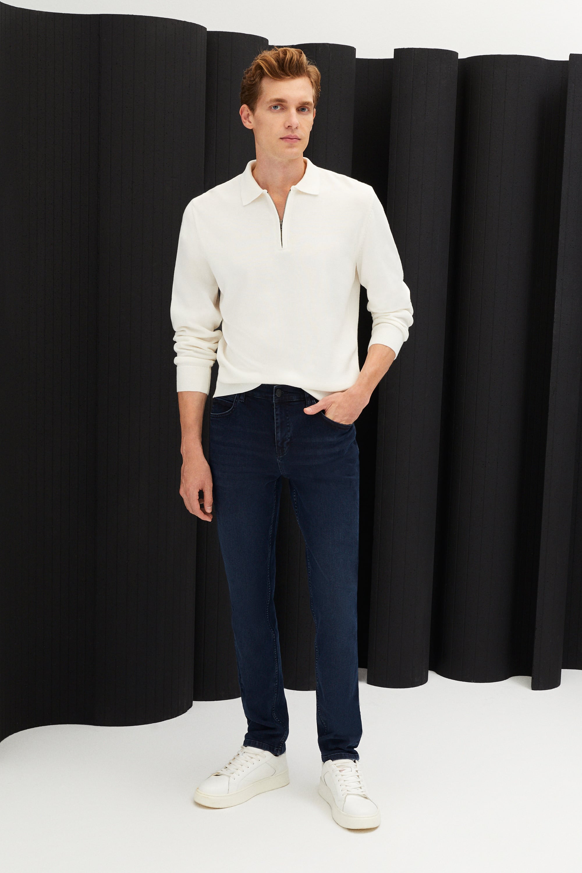 YARIM FERMUARLI POLO YAKA TRİKO KAZAK