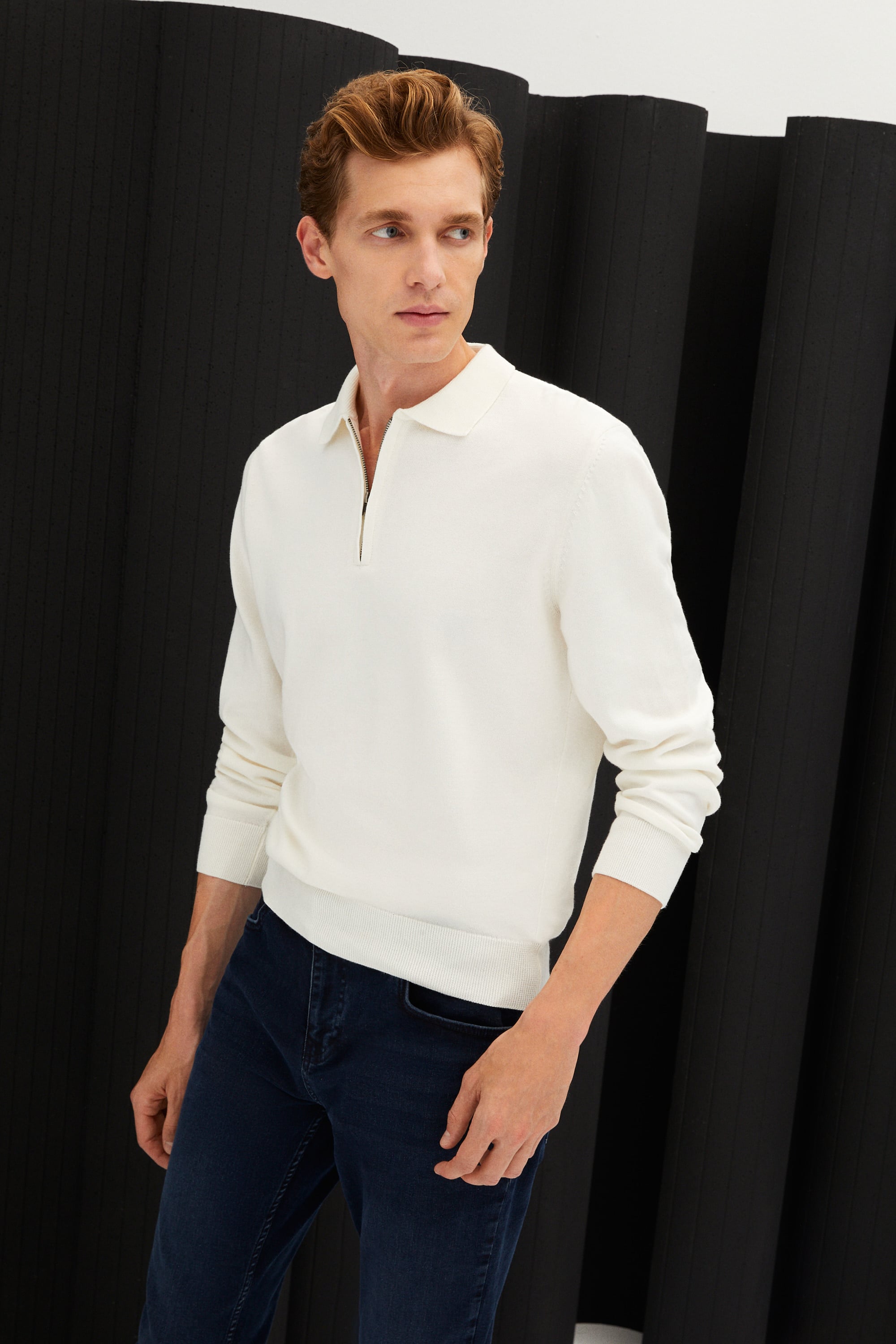 YARIM FERMUARLI POLO YAKA TRİKO KAZAK