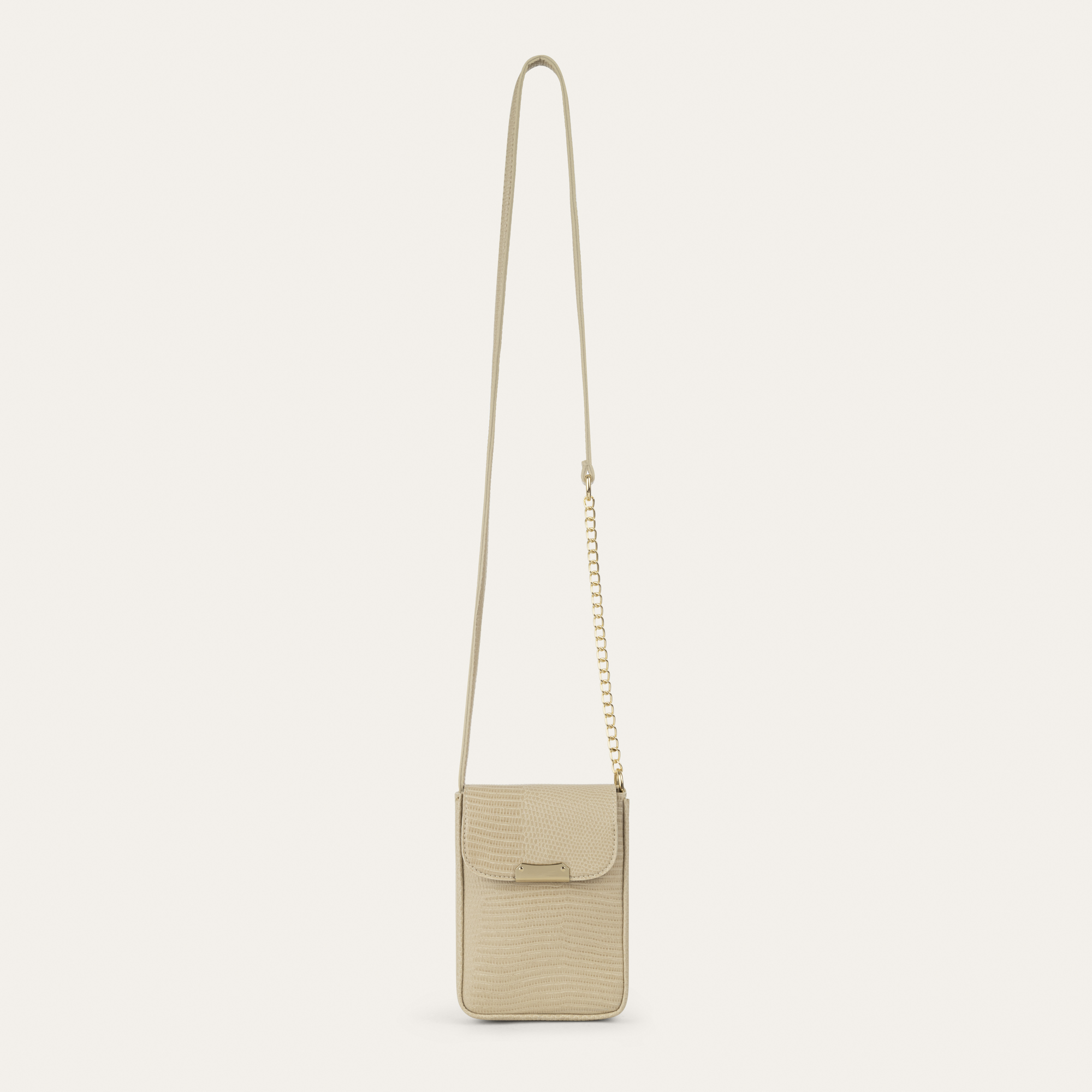 ZİNCİR ASKILI DERİ GÖRÜNÜMLÜ TELEFON ÇANTASI