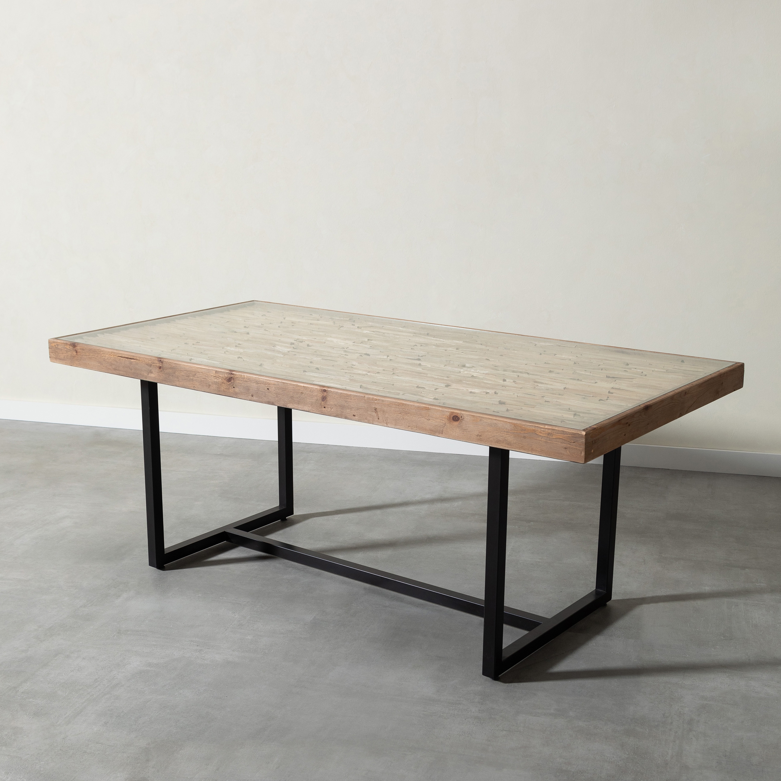 LAGUNA CAM TABLALI MASİF AHŞAP YEMEK MASASI