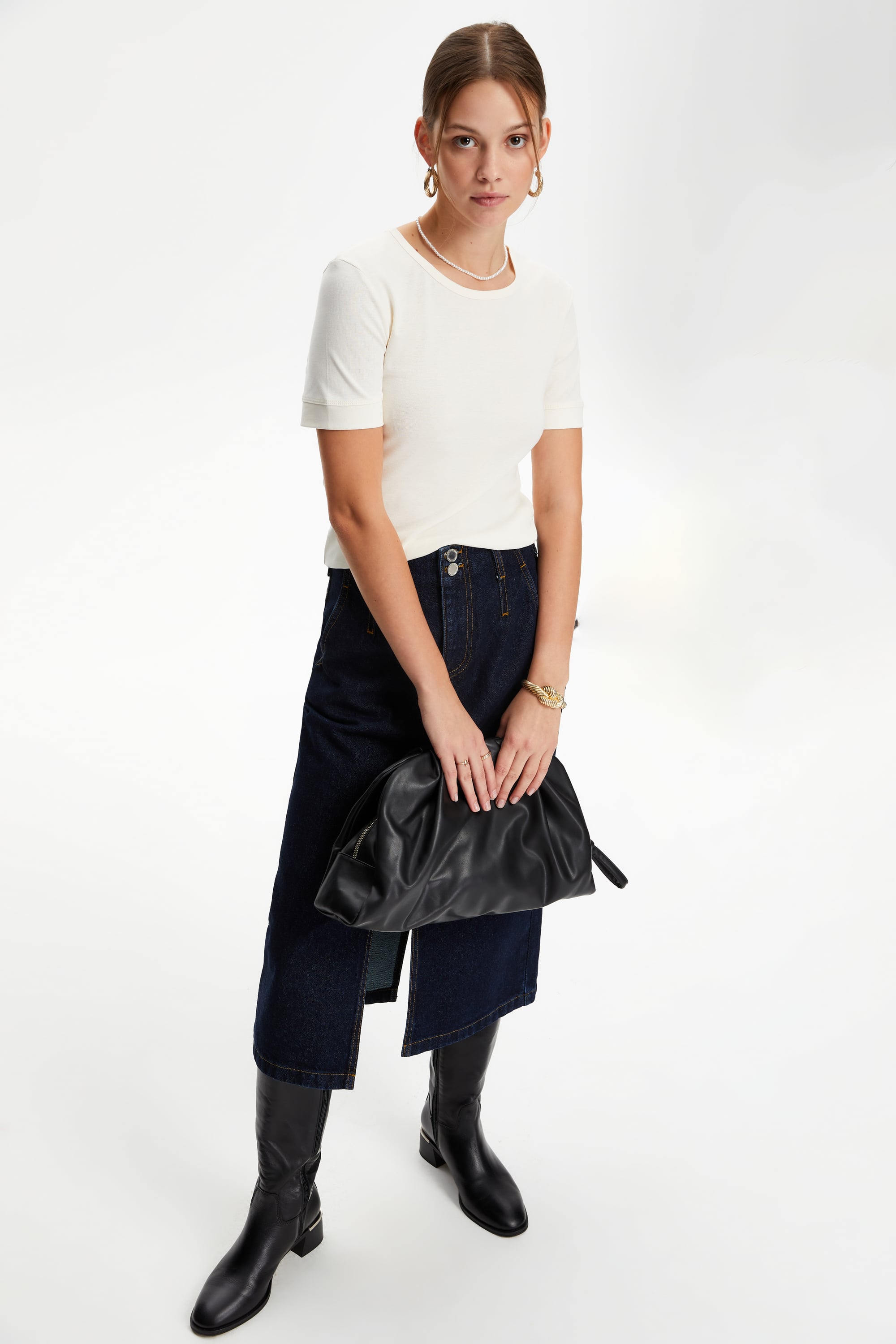 YIRTMAÇLI MİDİ JEAN ETEK