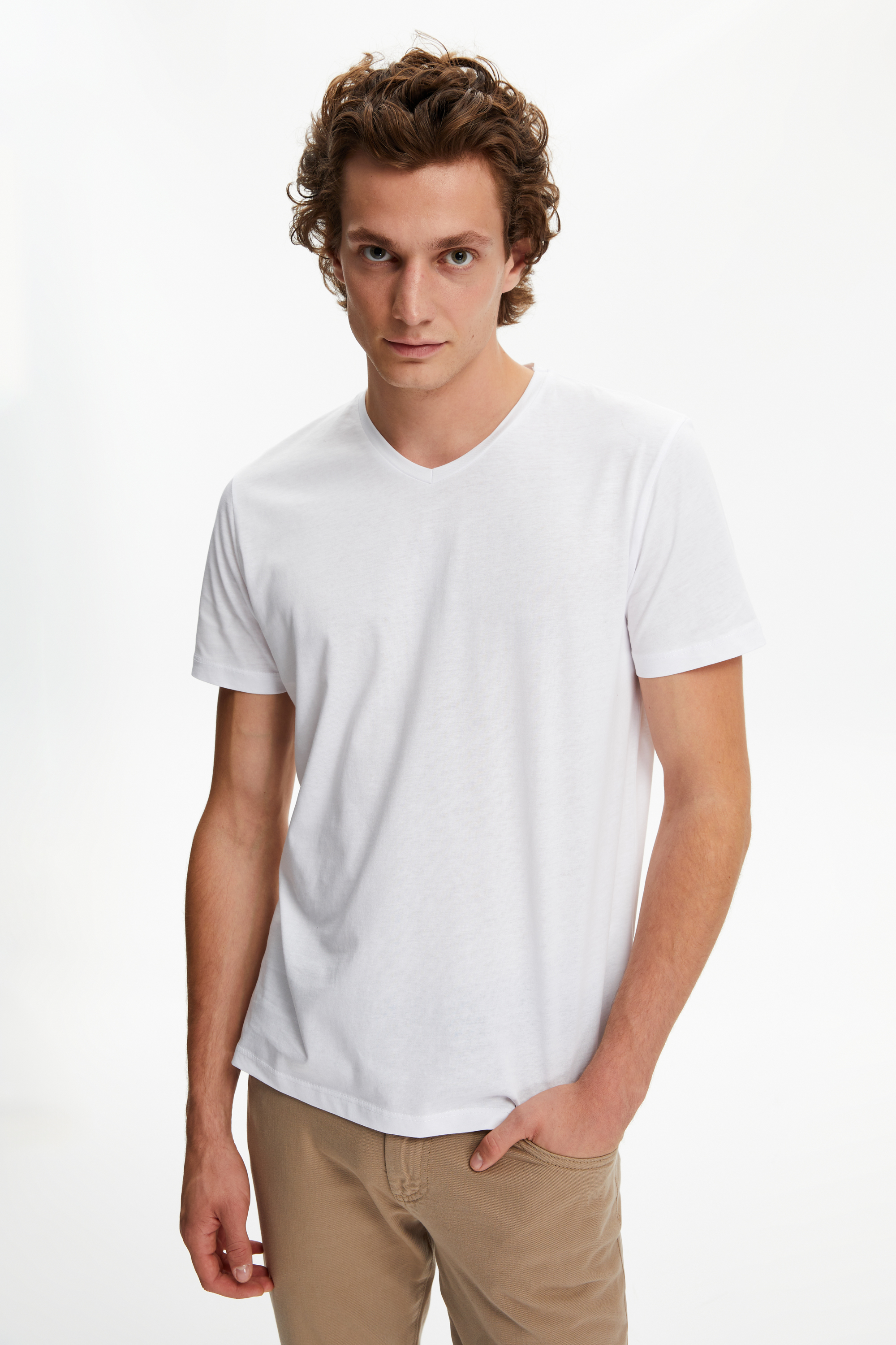 V YAKA KISA KOLLU T-SHIRT