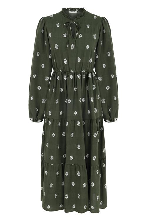  ÇİÇEK NAKIŞLI A FORM MİDİ ELBİSE