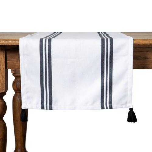  LINDA ÇİZGİLİ PÜSKÜLLÜ RUNNER SİYAH 45X150